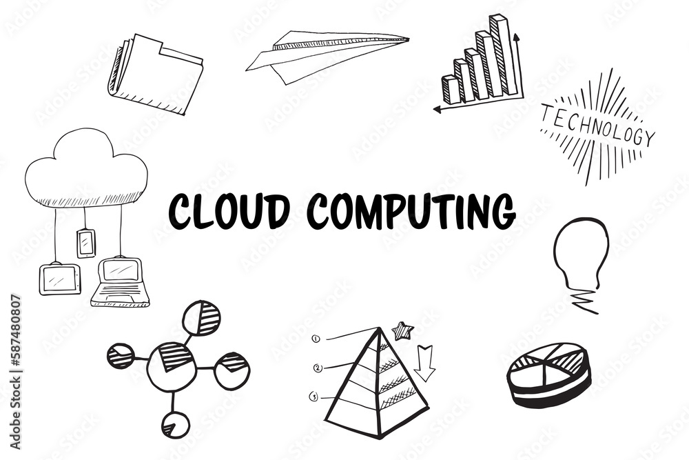 Poster cloud computing text amidst several vector icons