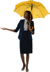 Smiling businesswoman holding umbrella