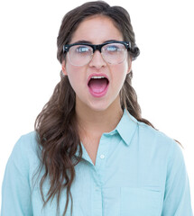 Portrait of surprised young woman with mouth open 