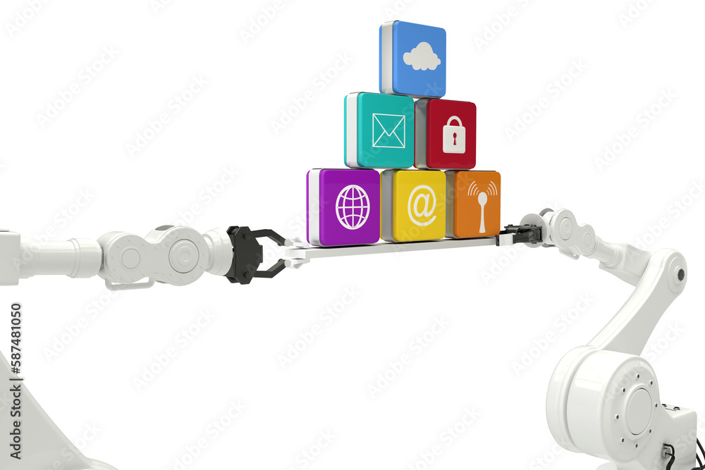 Aufkleber digitally composite image of white robotic hands holding computer icons