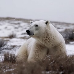 Plakat Polar Bear Lazing In A Snowy Landscape. Generative AI. Generated Using AI.