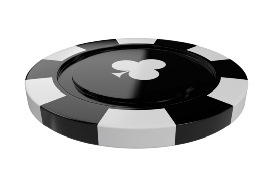 3D image of black casino token with clubs symbol