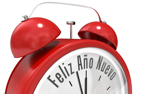 Feliz ano nuevo in red alarm clock