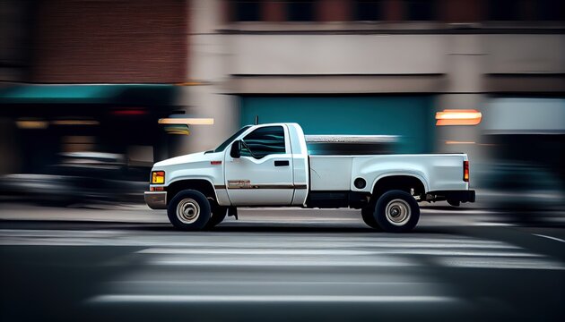 Pickup motion image, car running on the road with blurred background. 4x4 auto for travel and expeditions.