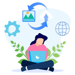 Illustration vector graphic cartoon character of image upload