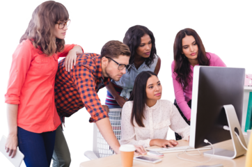 Business people discussing over computer