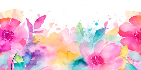 flowers banner mockup, may, colorful watercolor mother's day banner background with space for text - obrazy, fototapety, plakaty