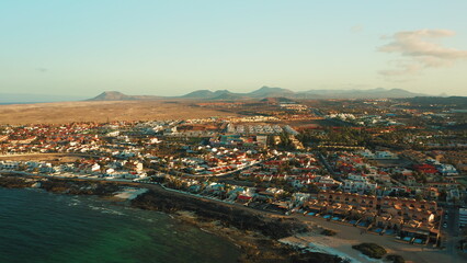 Fototapeta premium Corralejo town in Fuerteventura Canary islands Spain. Cityscape of touristic resort city.