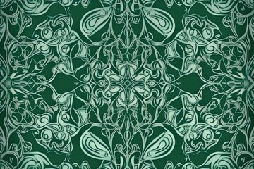 green and white floral pattern on a green background. Generative AI