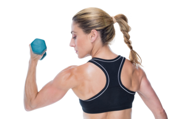 Female bodybuilder holding a dumbbell