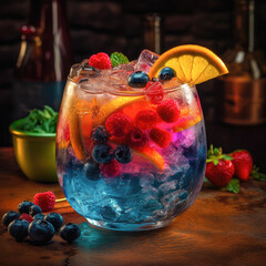 A colorful and fruity cocktail, captured in stunning detail with the perfect lighting to bring out the drink's vibrant hues. 