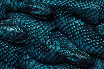 detailed close-up of a blue snakes textured skin. Generative AI
