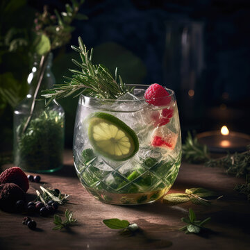 A herbaceous and refreshing cocktail, captured in stunning detail with the perfect lighting to highlight its fresh ingredients.