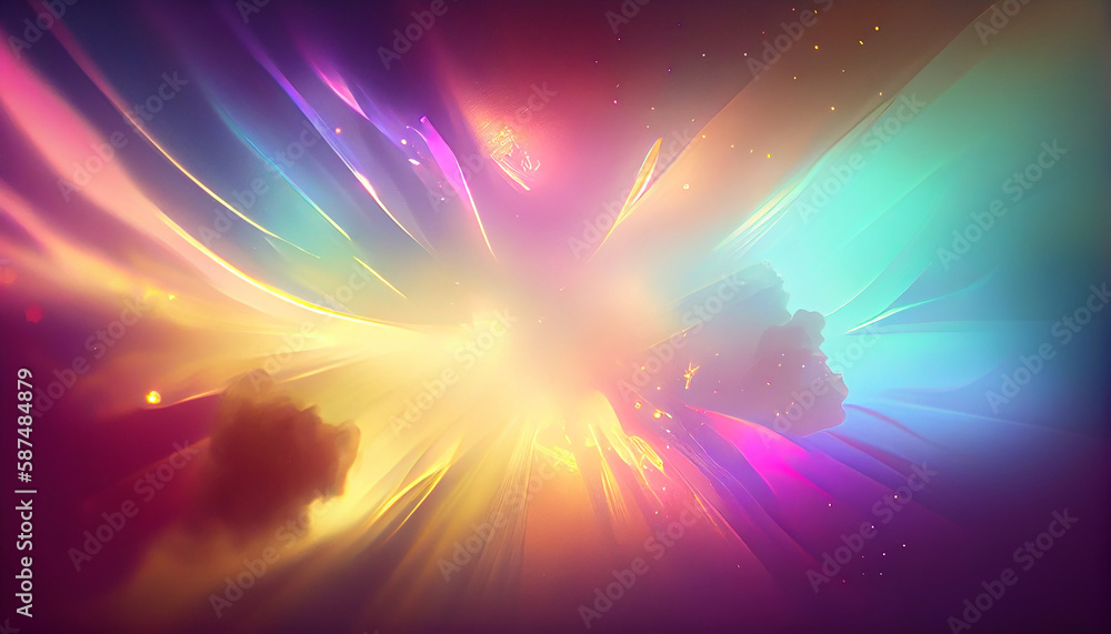 Poster futuristic galaxy exploding in vibrant multi colored shapes generated by ai