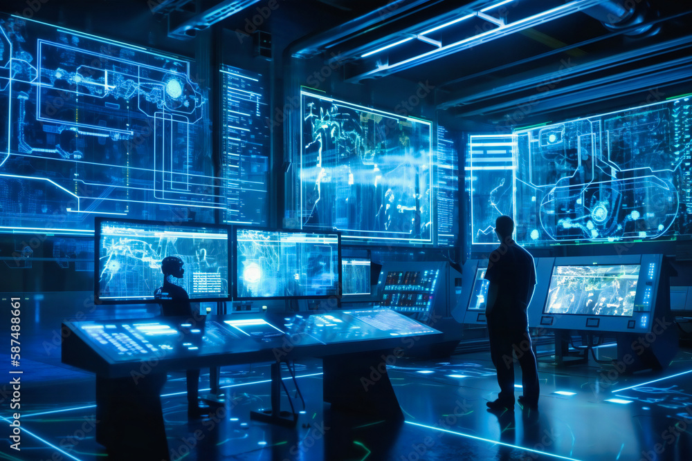 Aufkleber male engineers use tablet computer and blueprints to analyze data of power plant station project on 