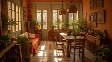 Fototapeta na wymiar Interior Design Mockup of Small Sitting Room in a Greek House