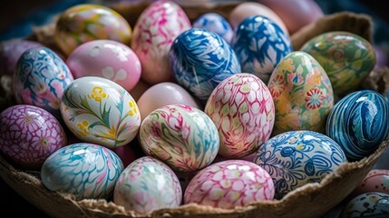 Fototapeta na wymiar Closeup of Intricately Designed Easter Eggs
