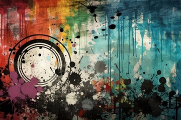 abstract painting with vibrant paint splatters. Generative AI