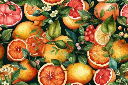 still life painting featuring oranges and other fruits. Generative AI