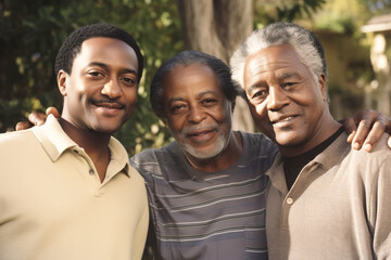 African american family, adult son and his grandfather and his uncle. High quality generative ai