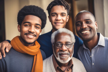 African american family, father with two teenage sons and grandfather. High quality generative ai - obrazy, fototapety, plakaty