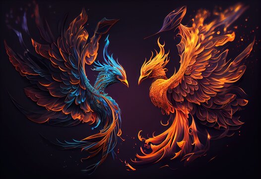 two phoenix on fire with intricate details