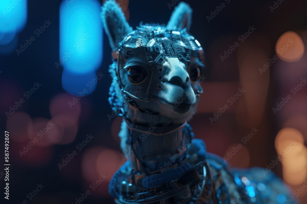 Poster blue alpaca robot concept generative ai
