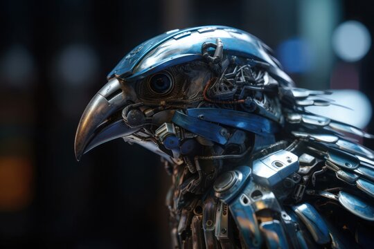 Blue Bird Mechanical Robot Portrait Generative AI