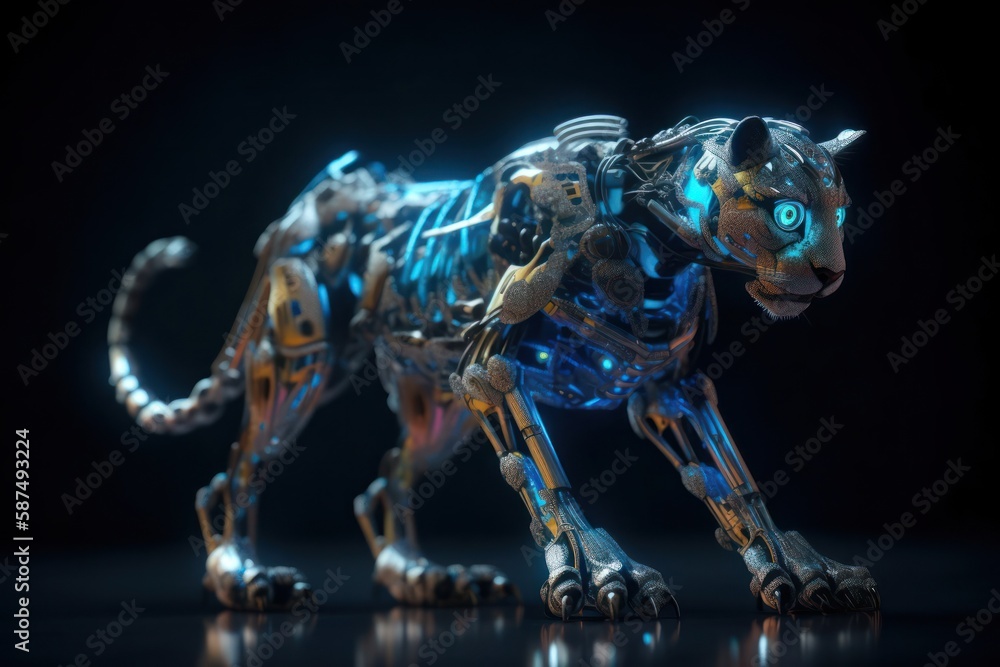 Poster blue cheetah cyber robot design generative ai
