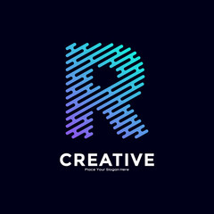 R letter with line style gradient color vector logo template. Suitable for business, technology, minimalist letter, initial modern name and creative monogram style