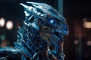 Blue Dragon Futuristic Robot Background Generative AI