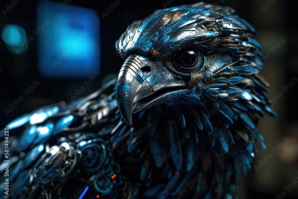Aufkleber blue eagle robotic creature background generative ai