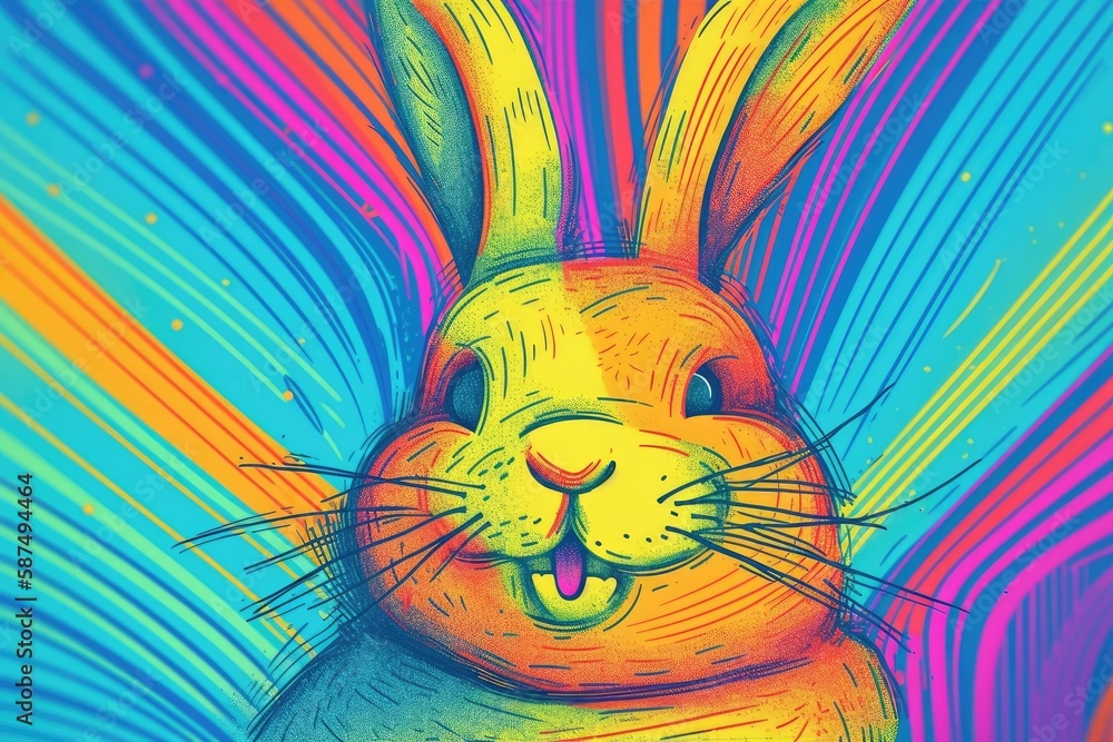 Poster lively rabbit with an open mouth. generative ai