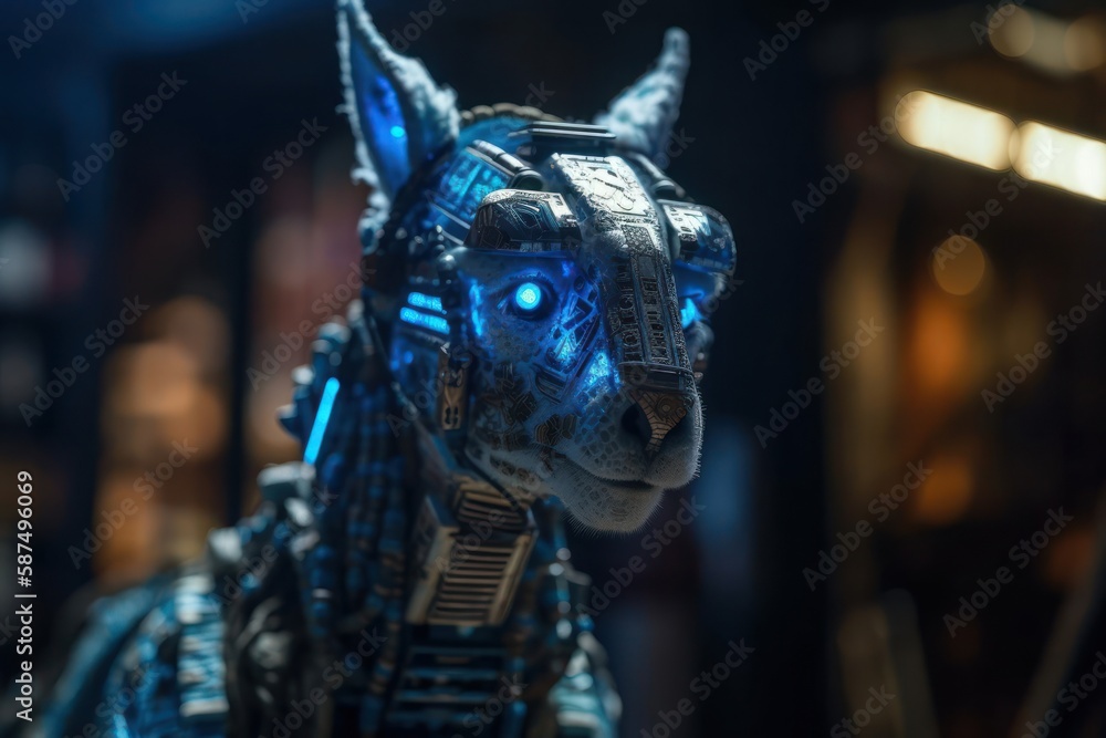 Poster blue llama cyber robot design generative ai