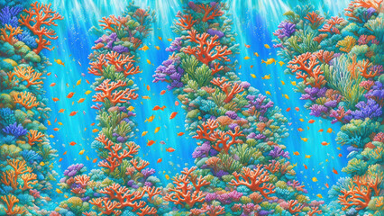 Fototapeta na wymiar Illustration of an Underwater Coral City