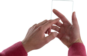 Close-up of man using glass mobile phone