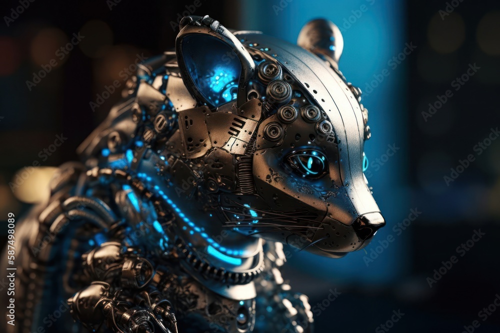 Poster blue skunk mechanized robotic creature design generative ai
