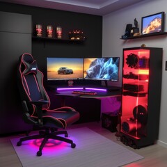 Gaming Room Concept Ideas with led and gaming chair