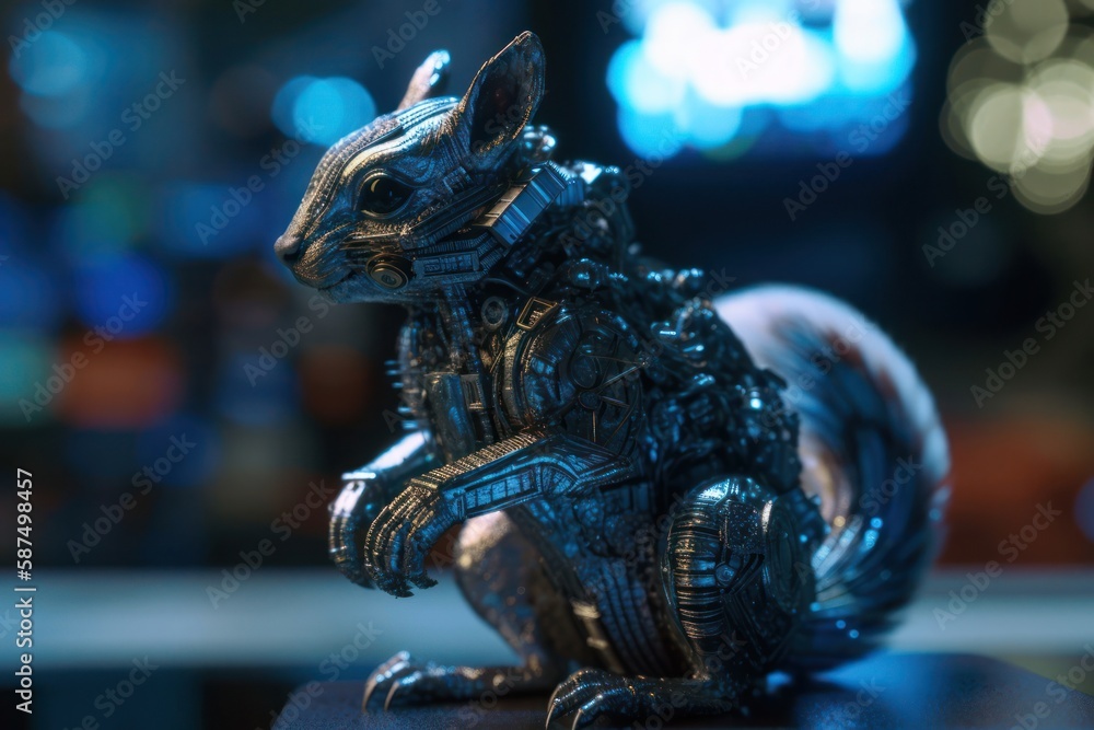 Poster blue squirrel mechanical robotic creature concept generative ai