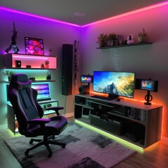 Gaming Room Concept Ideas with led and gaming chair