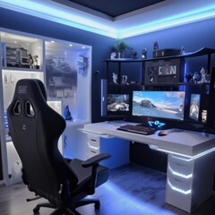 Gaming Room Concept Ideas with led and gaming chair