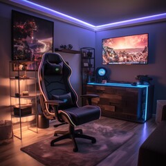 Gaming Room Concept Ideas with led and gaming chair