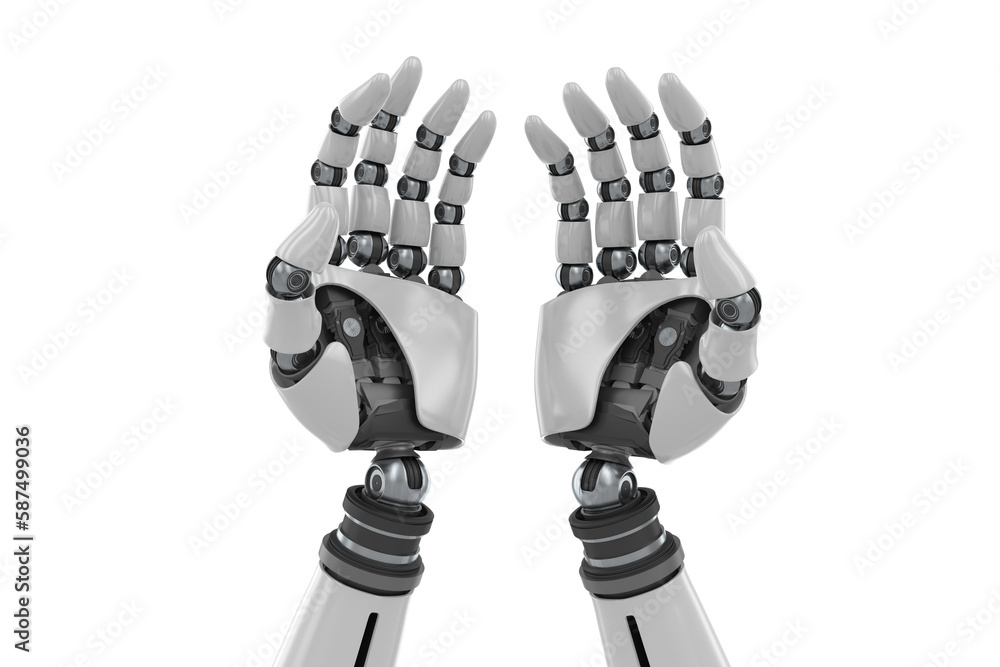 Poster composite image of robotic hands against white backgroun