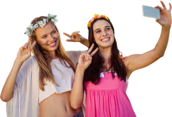 Smiling friends taking a selfie