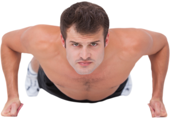 Fit shirtless man doing push ups