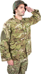 Confident military soldier saluting