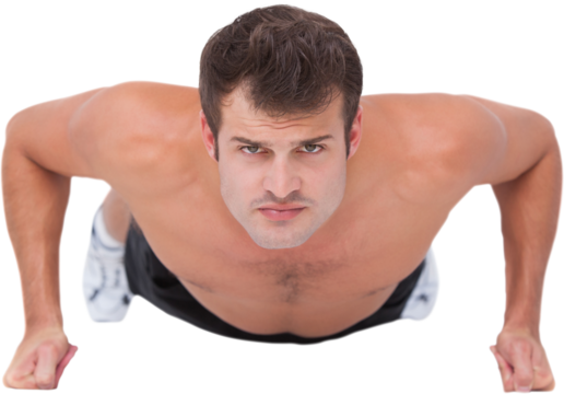Fit shirtless man doing push ups