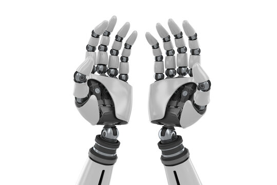 Composite image of robotic hands against white backgroun