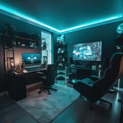 Gaming Room Concept Ideas with led and gaming chair