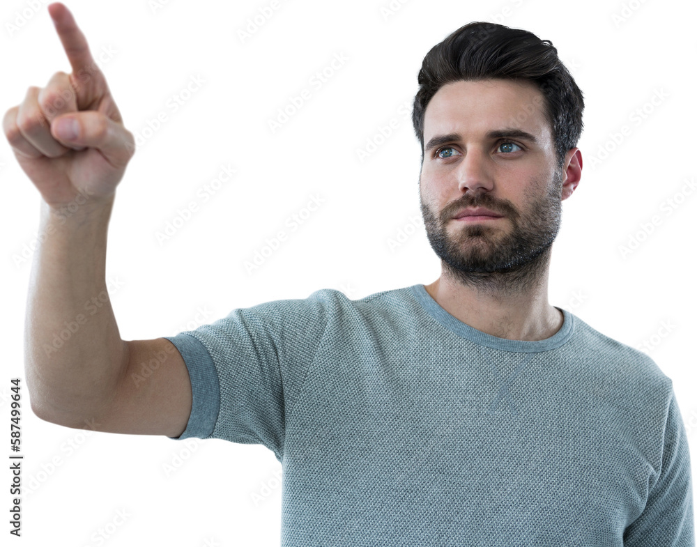 Poster man touching invisible screen